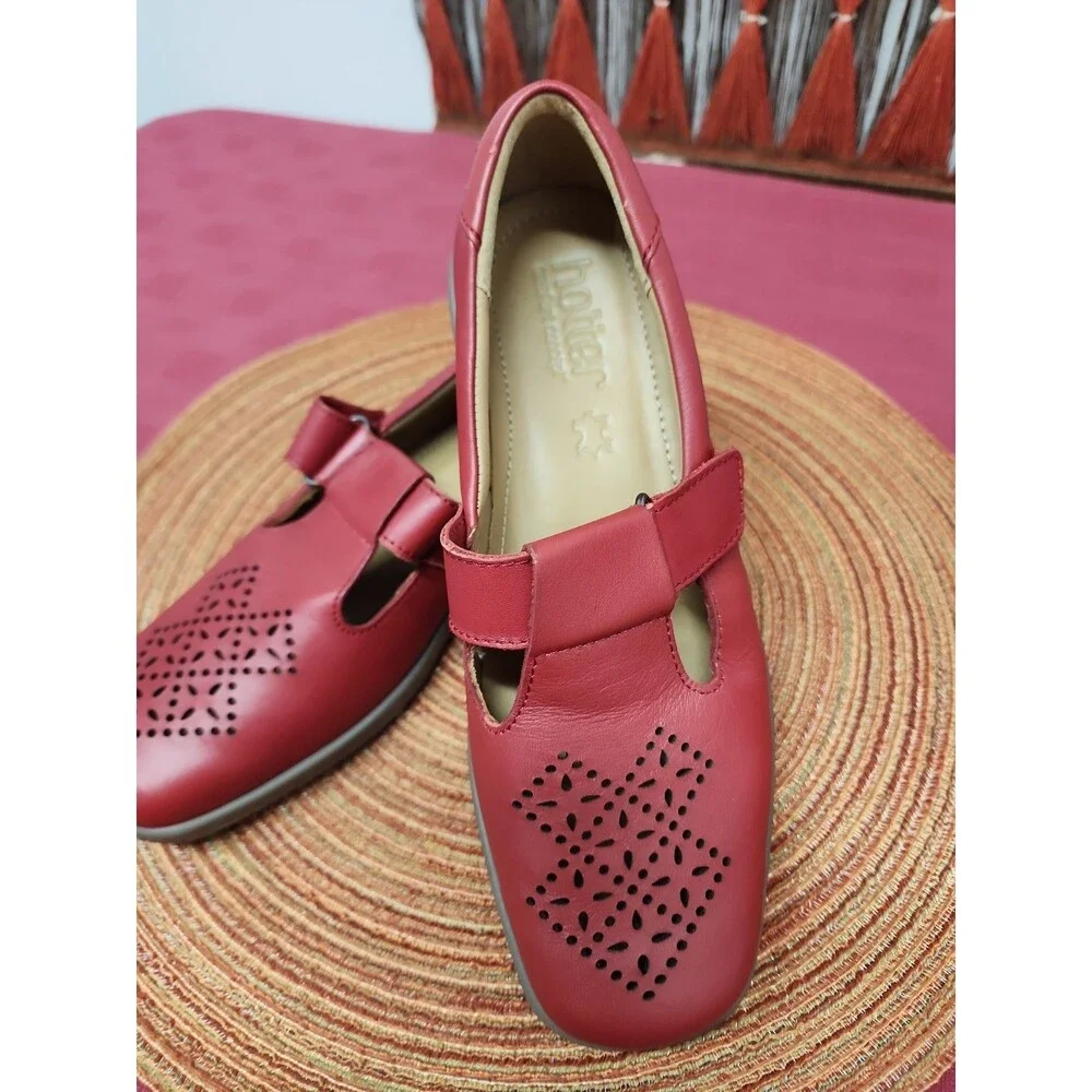 Hotter Sunset Comfort Concept Maryjanes Red Leather New Size 7 Made In The UK